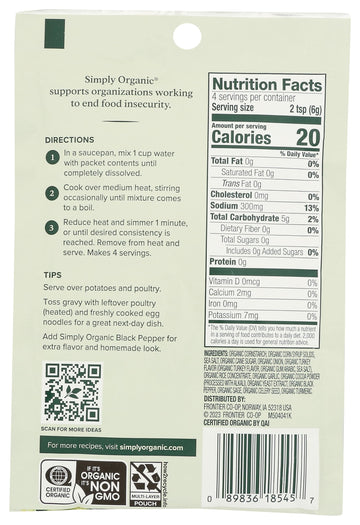 Simply Organic, Turkey Flavored Gravy Mix, 0.85 Oz