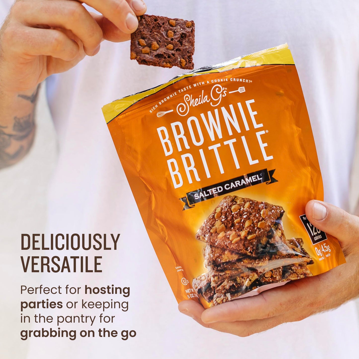 Sheila G'S Brownie Brittle - Salted Caramel Thin And Crispy Sweet Snacks, Family Size (Pack Of 1, 14 Oz), Rich Gourmet Brownie B