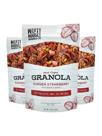 Nuthouse! Granola Company - Premium Summer Strawberry Granola | Certified Gluten-Free, Non-Gmo, Kosher | Vegan, Soy-Free | 11.5
