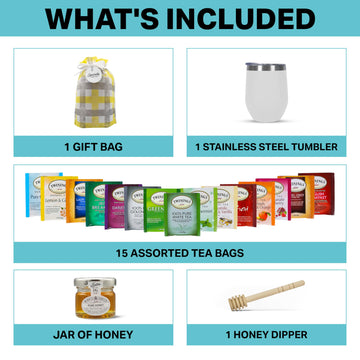 Modern Elegance Tea Gift Set – Assorted Teas, Elegant Mug & Honey, White