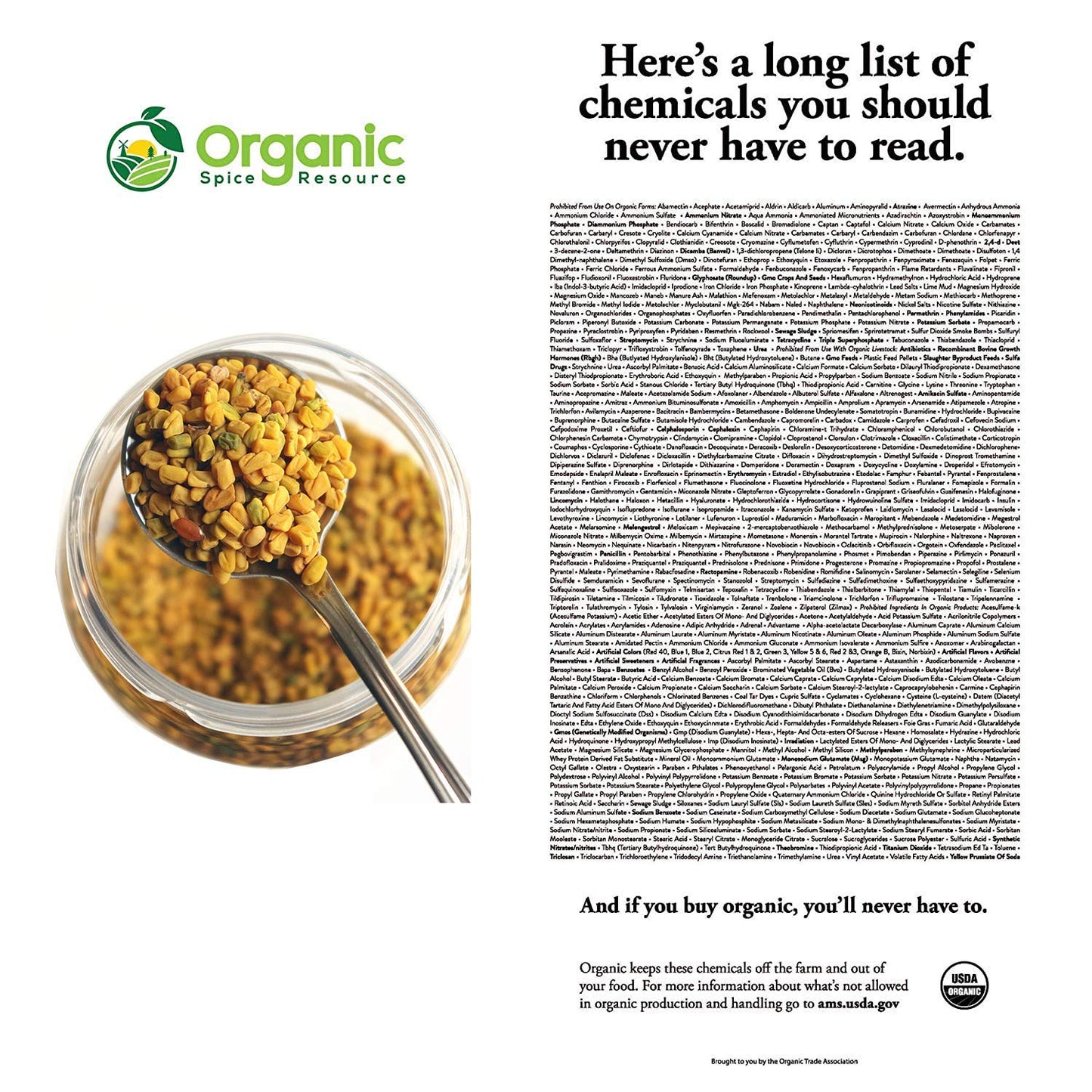 Organic Fenugreek Seeds 8 Oz (226G) Lab Tested For Purity Resealable Kraft Bag Usda Organics And Non-Gmo Verified Project App