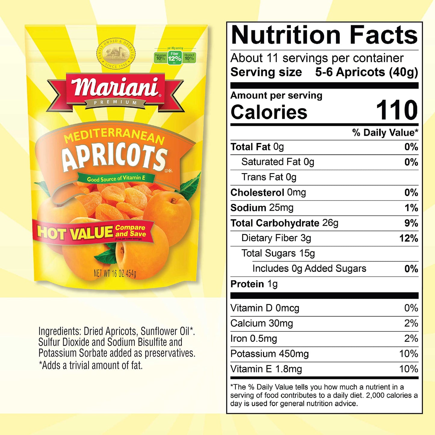 Mariani | Mediterranean Dried Apricots | Healthy Snacks For Kids & Adults | Dried Fruit | Vegan Snacks | Gluten Free | No Sugar Added, Fat Free, Non Gmo | 16 Ounces (Pack Of 1)