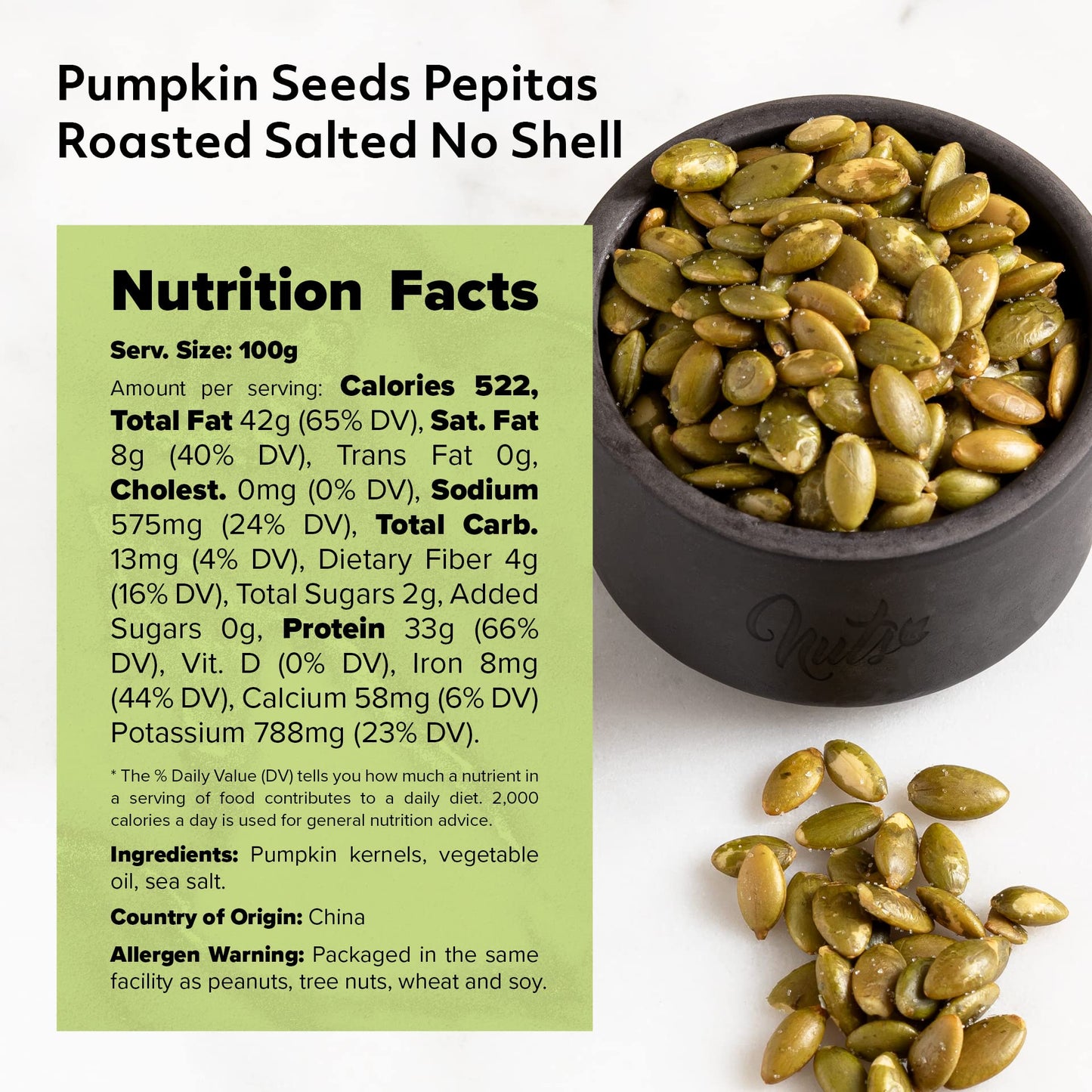NUTS U.S. - Pumpkin Seeds (Pepitas) | Roasted and Salted | No Shell | Vegan and Gluten Free | Packed in a Resealable Bag!!! (2 L