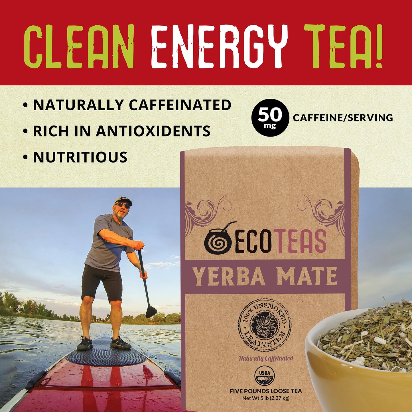 Ecoteas Organic Yerba Mate Loose Tea Traditional Cut, 5 Pounds