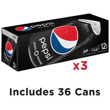 Pepsi Zero Sugar Soda Fridge Pack, 12 fl oz, 36 Cans, Black
