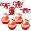 Gyufise 24Pcs 2025 Graduation Cupcake Toppers Red Glitter Class of 2025 Diploma Congrats Grad Cap Cupcake Picks Decoratiosn for