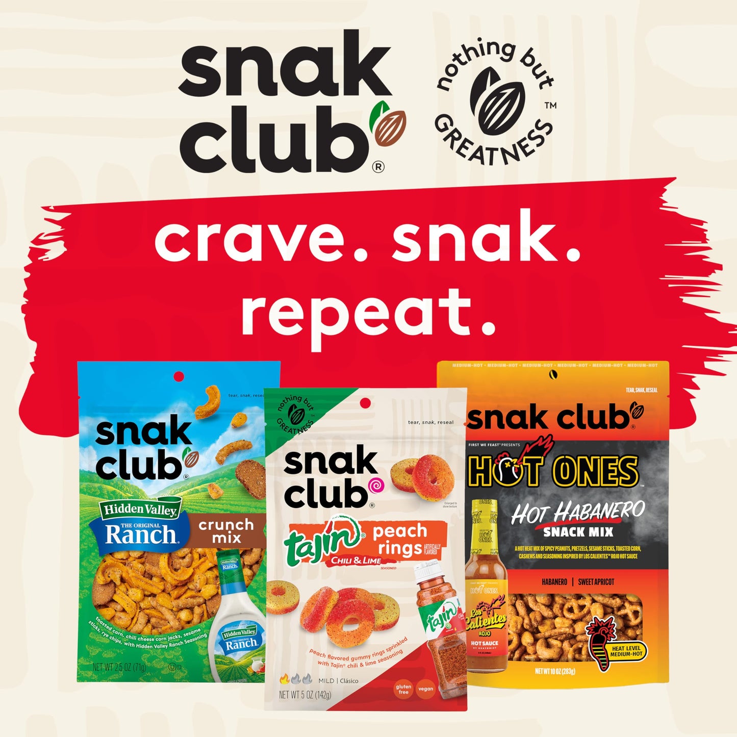 Snak Club Hot and Spicy Peanuts, Chili and Cayenne Pepper Seasoned Nuts, Gluten-Free and Kosher Snack, 7.5 oz Resealable Bags, 6
