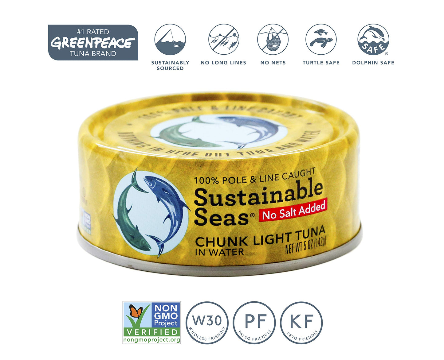 Sustainable Seas, Chunk Light Tuna In Water, No Salt Added, 3Rd Party Mercury Tested, 100% Sustainably Caught, 5 Ounce (Pack Of