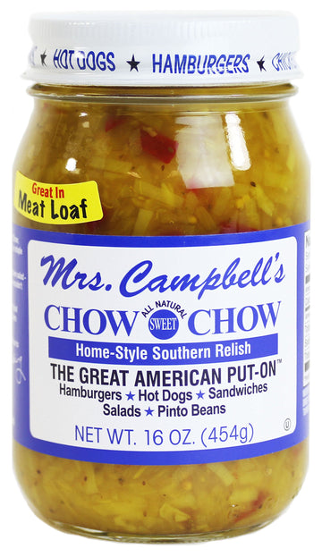 Mrs. Campbell s All Natural Sweet Southern Chow Chow Relish, 16 Oz Glass Jar (Pack of 2)