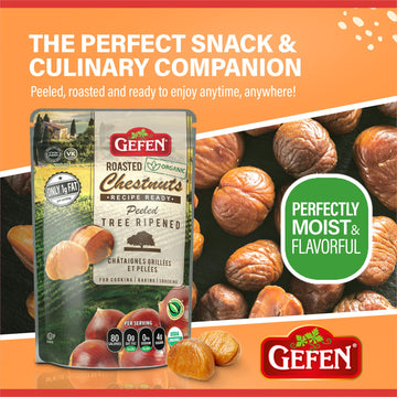 Gefen Organic Whole Peeled and Roasted Chestnuts, 3oz (6 Pack) | Chestnuts Peeled and Ready to Eat | Great for Cooking & Baking