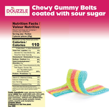 DOUzzle Back To School Sour Belts Chewy Candy Strips 4x4 Multi Flavored (4 OZ - 1 Pack) Goodie Bag Stuffer, Pinata Filler - Kosh