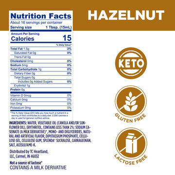 Splenda Sugar Free, Low Calorie Hazelnut Coffee Creamer, 8 Fl Ounces Bottle