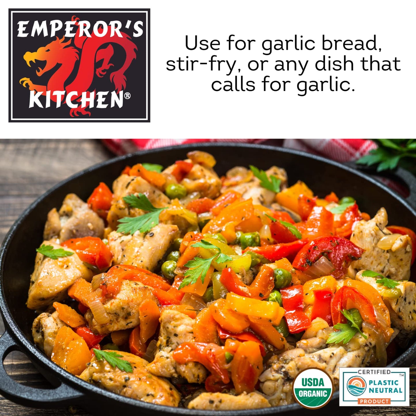 Emperor's Kitchen Organic Chopped Garlic, USDA Certified Organic, Vegan, Ready-to-Use, 4.5 oz Jar
