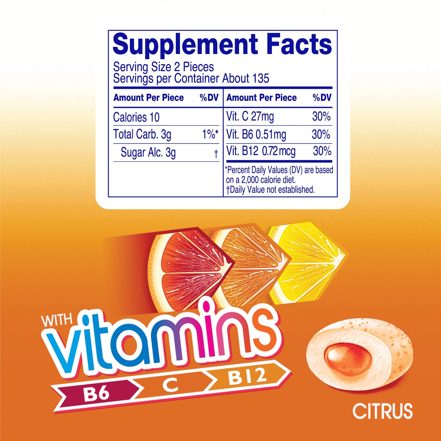 Mentos Gum With Vitamins, Sugar Free Chewing Gum With Xylitol, Citrus Flavor, Vitamins B6, B12 And C, Bottle Of 45 (Bulk Pack Of 6)