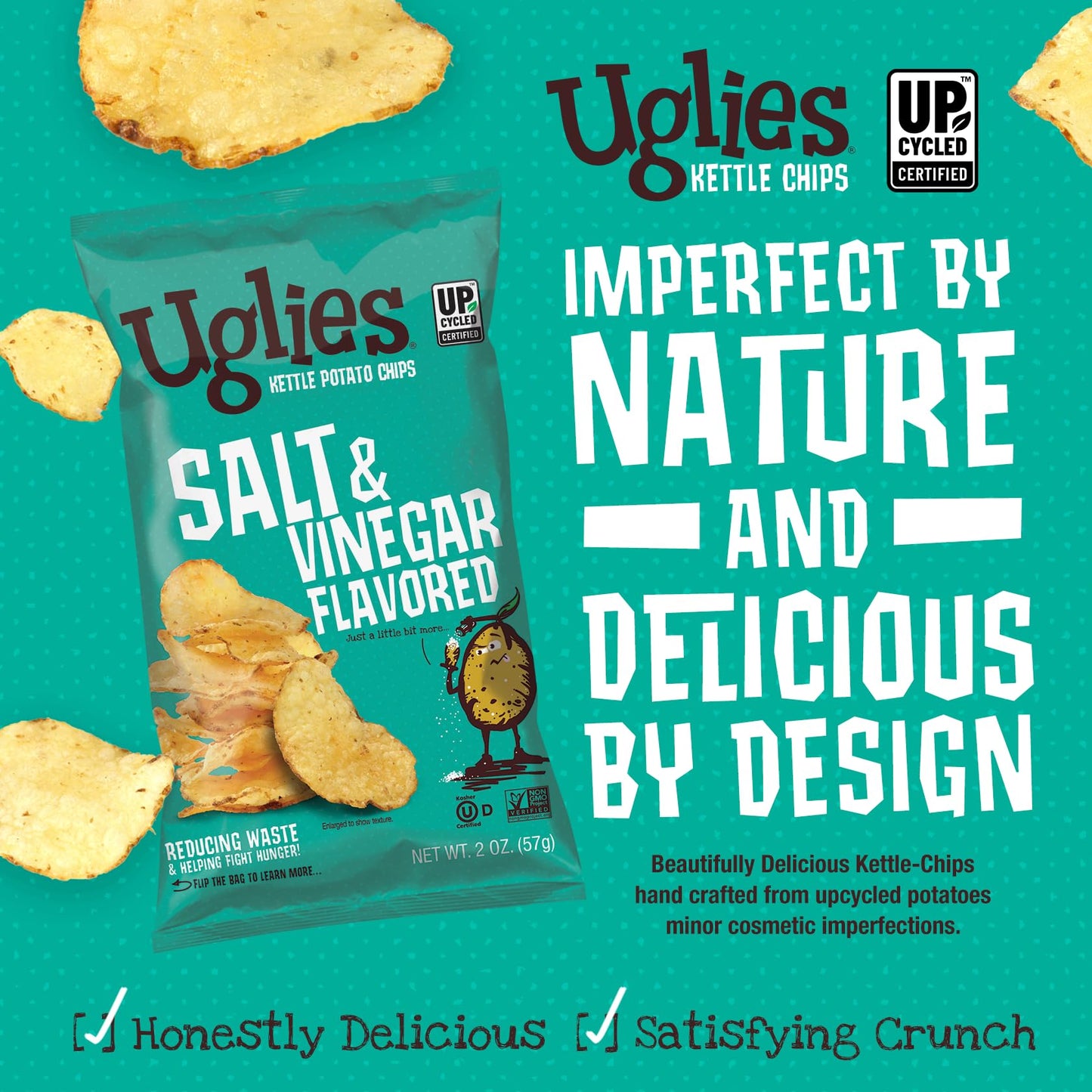 UGLIES Kettle-Cooked Potato Chips, Gluten-Free Snacks, Kosher-Friendly, Non-GMO Snacks for Kids or Office, Salt and Vinegar Pota
