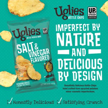 UGLIES Kettle-Cooked Potato Chips, Gluten-Free Snacks, Kosher-Friendly, Non-GMO Snacks for Kids or Office, Salt and Vinegar Pota