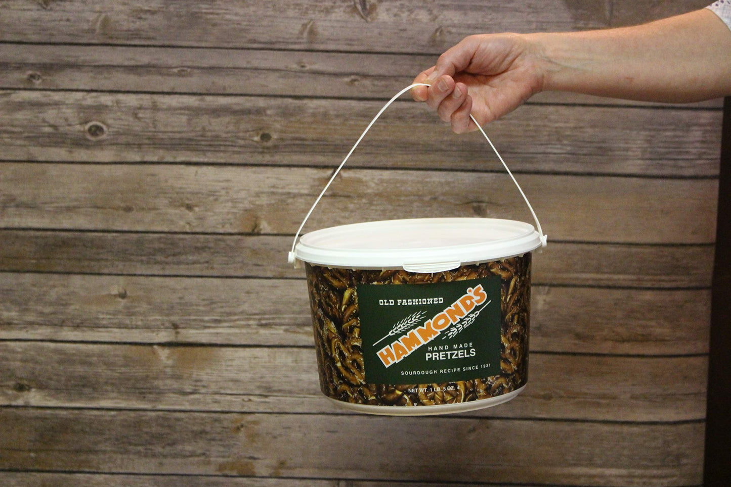Hammonds Hand-Made Hard Pretzels, Old-Fashioned Sourdough Pretzels, 21 Ounce Bucket