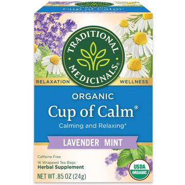 Traditional Medicinals Organic Cup Of Calm Lavender Mint Herbal Tea, Calming & Relaxing, (Pack Of 4) - 64 Tea Bags Total