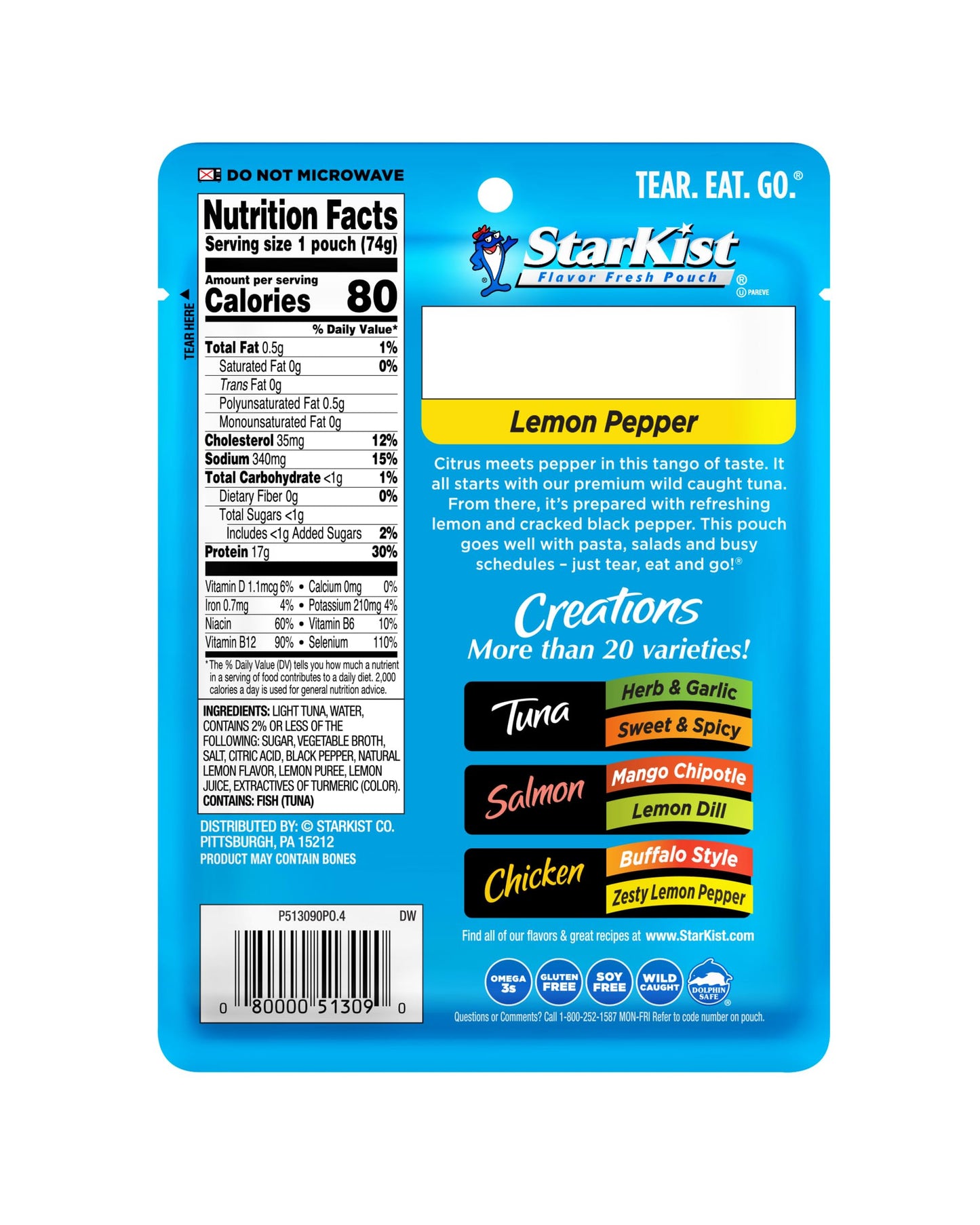 Starkist Tuna Creations, Lemon Pepper, Packaging May Vary, 2.6 Oz, Pack Of 24