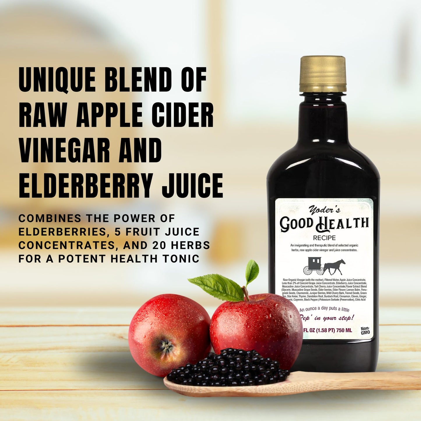 Yoder Naturals Apple Cider Vinegar Liquid Complex, Organic Herbal Tonic with Elderberry Juice, 25 Fl Oz, Pack of 6