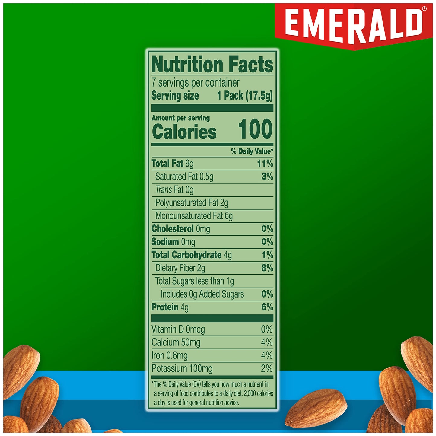 Emerald Nuts Whole Almonds 7ct (1-Pack), 100-Calorie Individual Packs, Kosher Certified, Non-GMO, Contains No Artificial Preserv