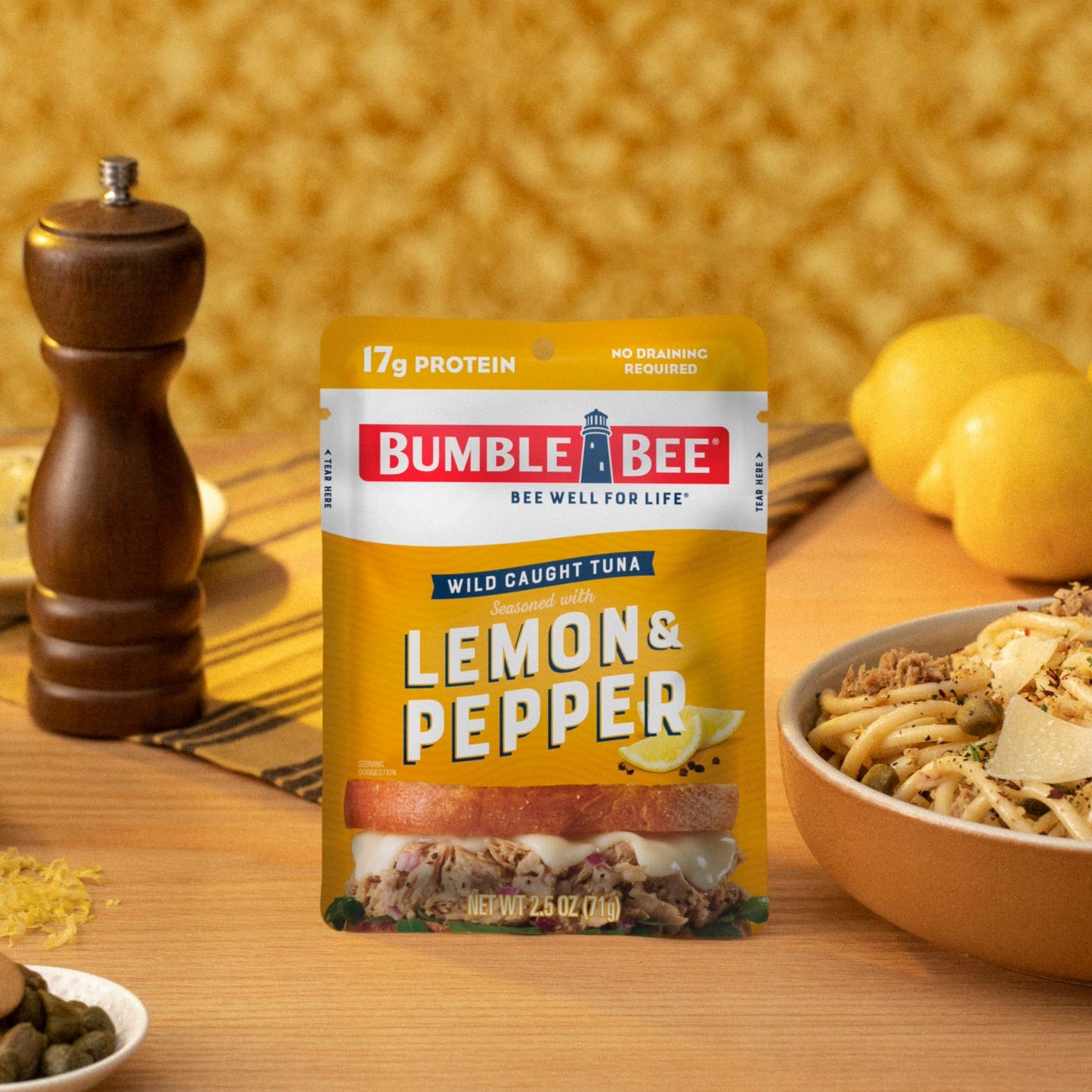 Bumble Bee Lemon & Pepper Seasoned Tuna, 2.5 Oz Pouches (Pack Of 12) - Ready To Eat - Wild Caught Tuna Pouch - 17G Protein Per Serving - Gluten Free