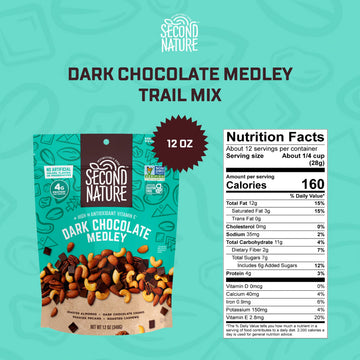 Second Nature Dark Chocolate Medley Trail Mix, Gluten-Free, 12 oz Resealable Pouch, Pack of 1, Turquoise, Model 1149-EA