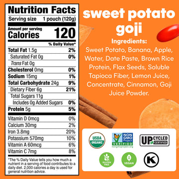 NOKA Superfood Pouches (Sweet Potato Goji) 6 Pack | 100% Organic Fruit And Veggie Smoothie Squeeze Packs | Non GMO, Gluten Free,