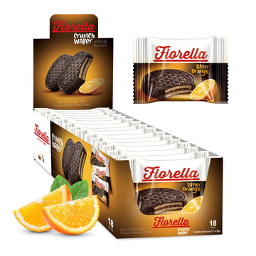 Fiorella Dark Chocolate Crunch Wafer Cookies - Delicious Chocolate Covered Crispy Thin Wafers With Layers Of Dark Chocolate W/Orange Cream Filling, Individually Wrapped, Perfect For Snacks, (Pack Of 18)