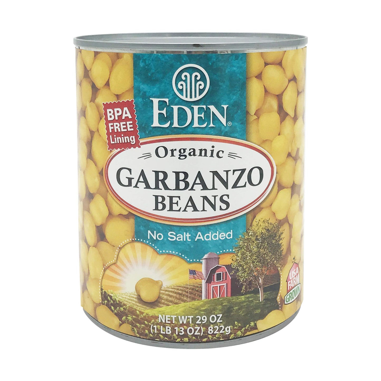 Eden Organic Garbanzo Beans, 29 oz Can, No Salt, Non-GMO, Gluten Free, Vegan, Kosher, U.S. Grown, Heat and Serve, Macrobiotic, C