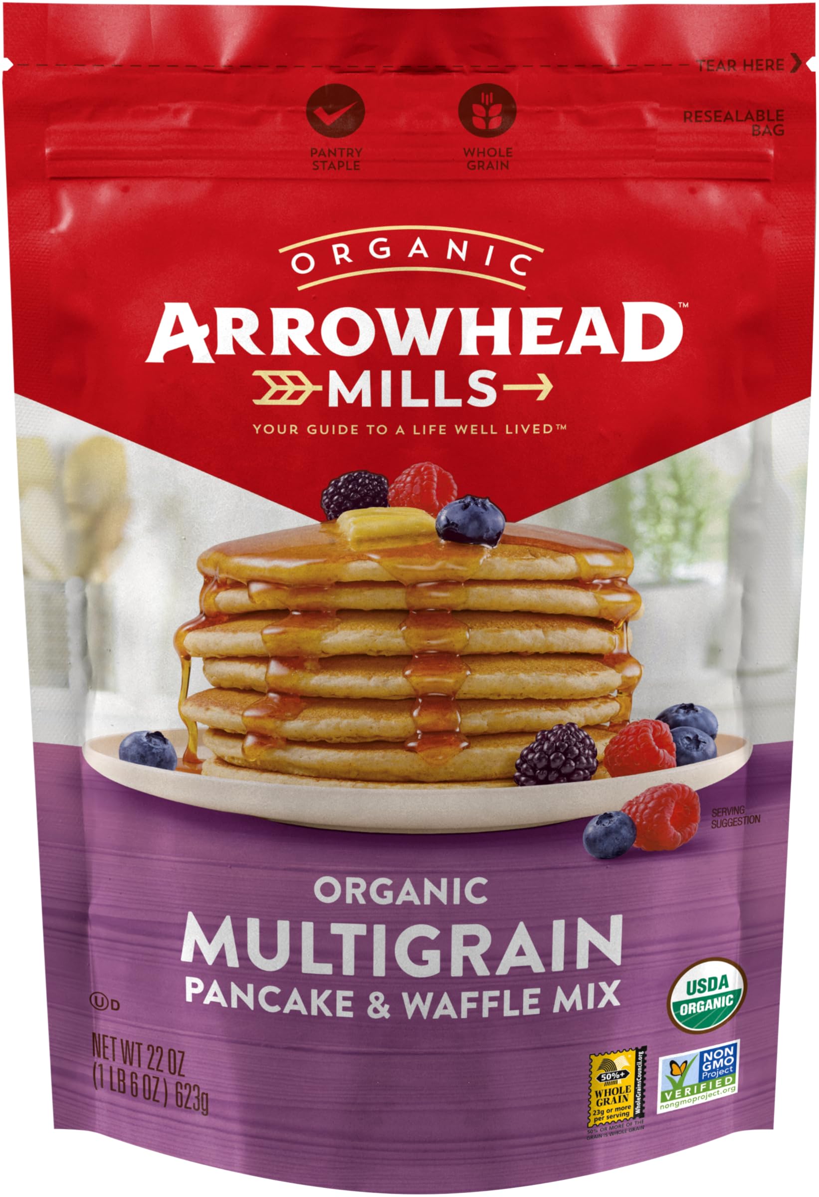 Arrowhead Mills Organic Multigrain Pancake & Waffle Mix, 22 Ounce Bag (Pack Of 6)