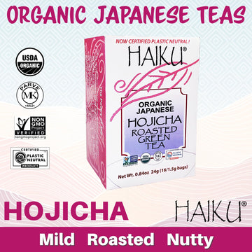Haiku Organic Japanese Hojicha Roasted Green Tea, Kosher, Non-Gmo, 16 Teabags (1 Box)
