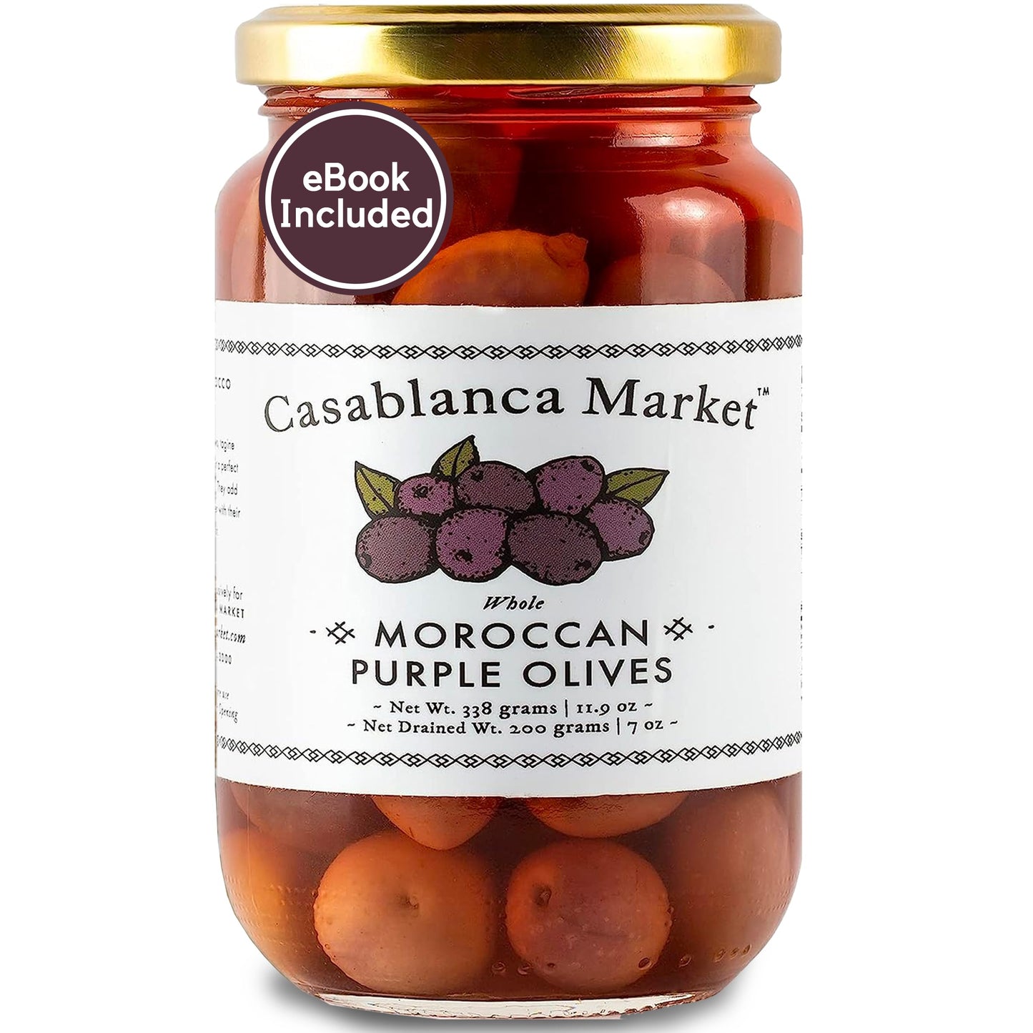 Casablanca Market Purple Olives – Picholine Marocaine Whole Olives with Pits – 11.9oz