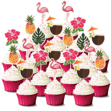 Luau Cupcake Toppers Tropical Cake Decorations Hawaiian Toothpicks Sticks With Flamingo Pineapple Palm Leaves Shape Picks For Su