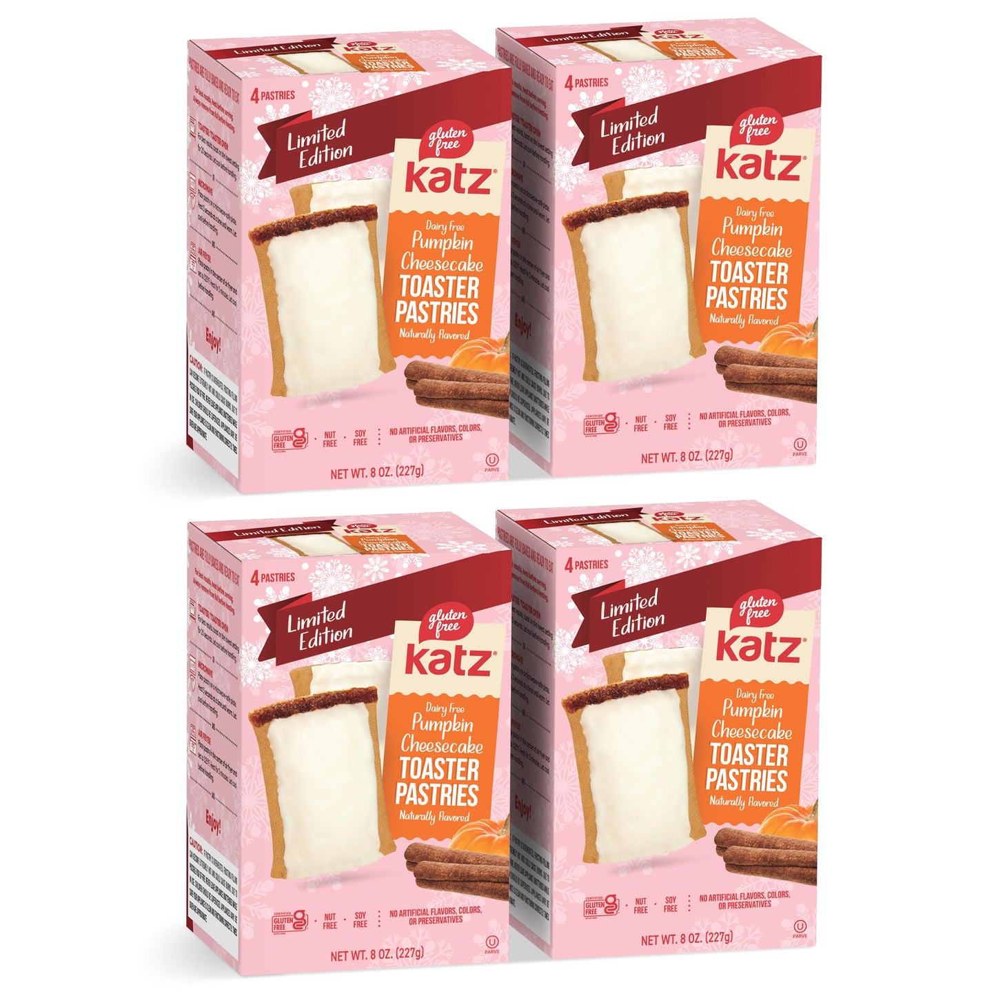 Katz Gluten Free Pumpkin Cheesecake Toaster Pastries. Special Release Fall Flavor Breakfast Snack. Free Of Dairy Peanuts Tree Nuts And Sesame No Artificial Color. Kosher (4Pk)