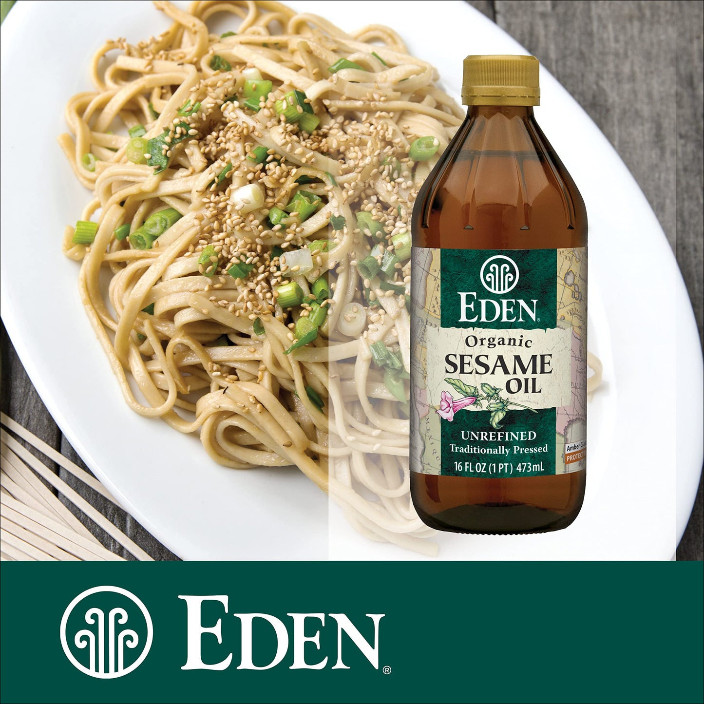 Eden Organic Sesame Oil, Unrefined, Extra Virgin, Traditionally Pressed, 16 Fl Oz Glass Bottle