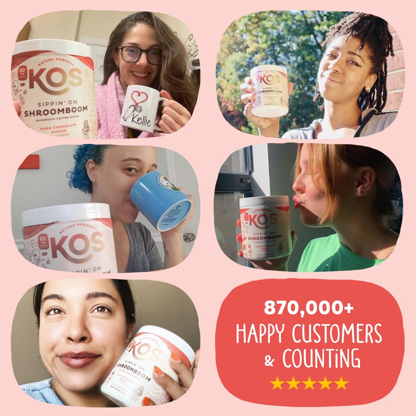 KOS Mushroom Coffee - USDA Certified Organic - Dark Chocolate Mocha Flavor - Mushroom Coffee Latte Powder with Reishi, Cordyceps