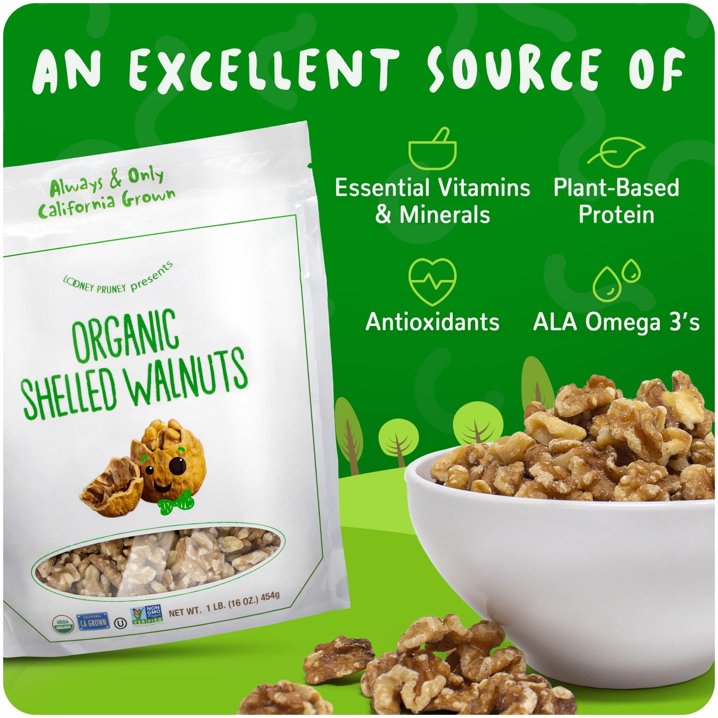 Organic Walnuts Unsalted 2 Pack (2Lbs/16Oz Bags) Natural Shelled Walnut Halves & Pieces | Raw Organic Walnuts | Unsalted For Sna