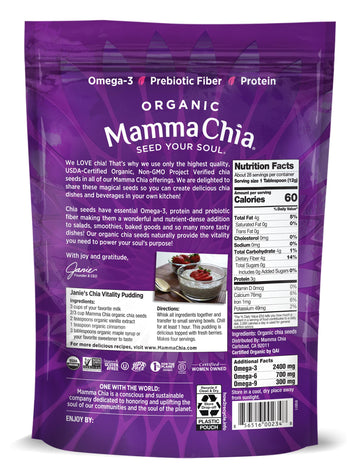 Mamma Chia Organic Seeds, White, 12 Ounce (Pack Of 1). Usda Organic, Non-Gmo, Vegan, Gluten Free, And Kosher.