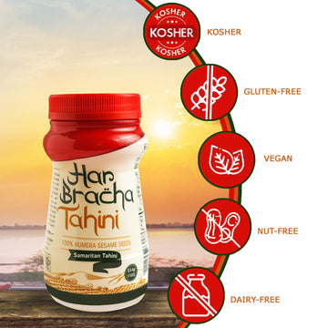 Har Bracha Tahini Paste (17.6 Oz). 100% Natural, Vegan Friendly & Kosher Pure Ground Tahina Sauce. Raw Roasted Sesame Seeds For