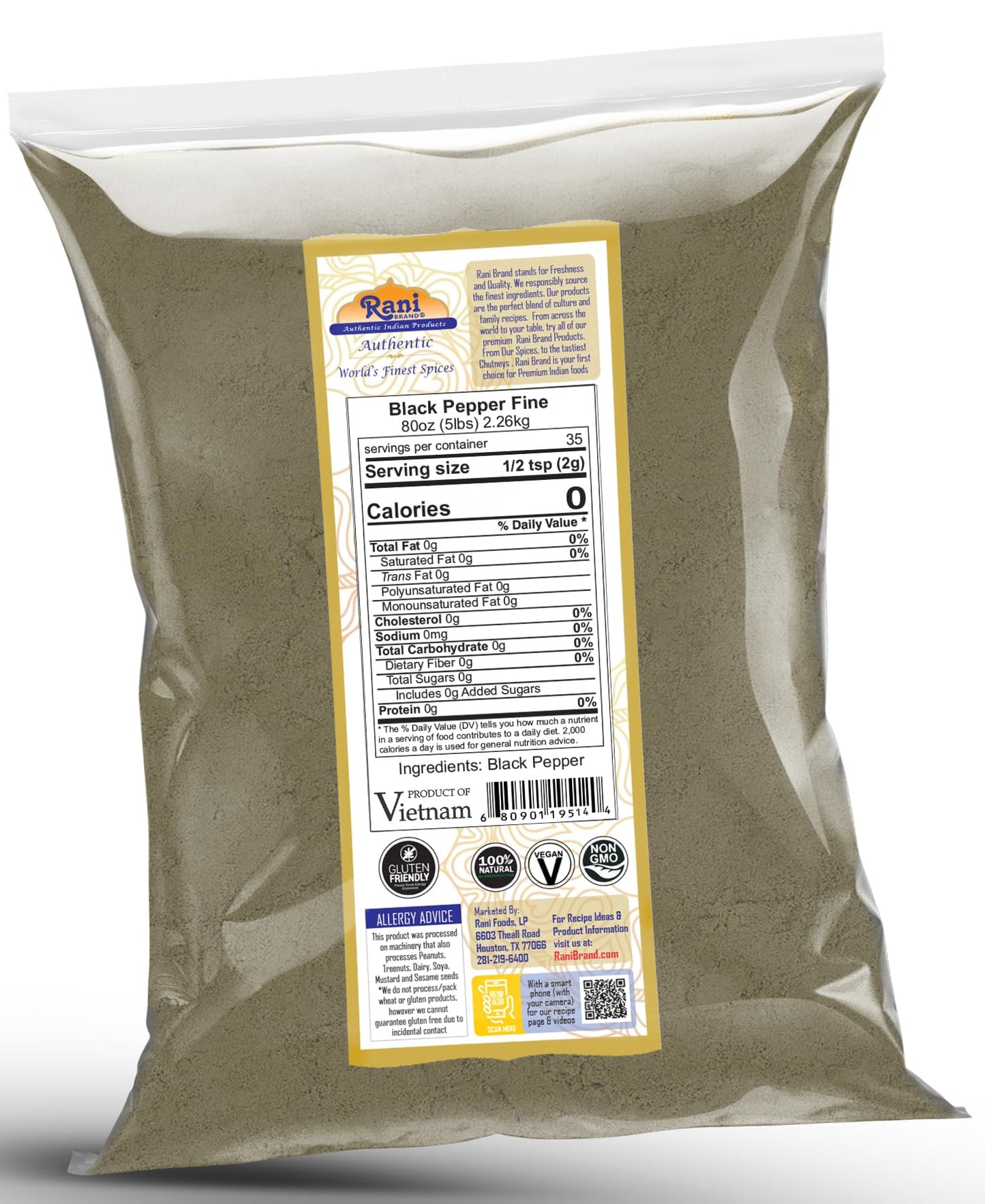 Rani Black Pepper Fine Powder 80 Mesh, 80Oz (5Lbs) 2.27Kg Bulk ~ All Natural | Vegan | Gluten Friendly | Non-Gmo | Kosher