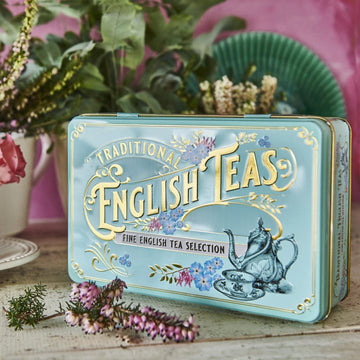 New English Teas Vintage Victorian Tea Gift Tin With 72 Assorted English Teabags For Tea Lovers, Forget Me Not - English Breakfa