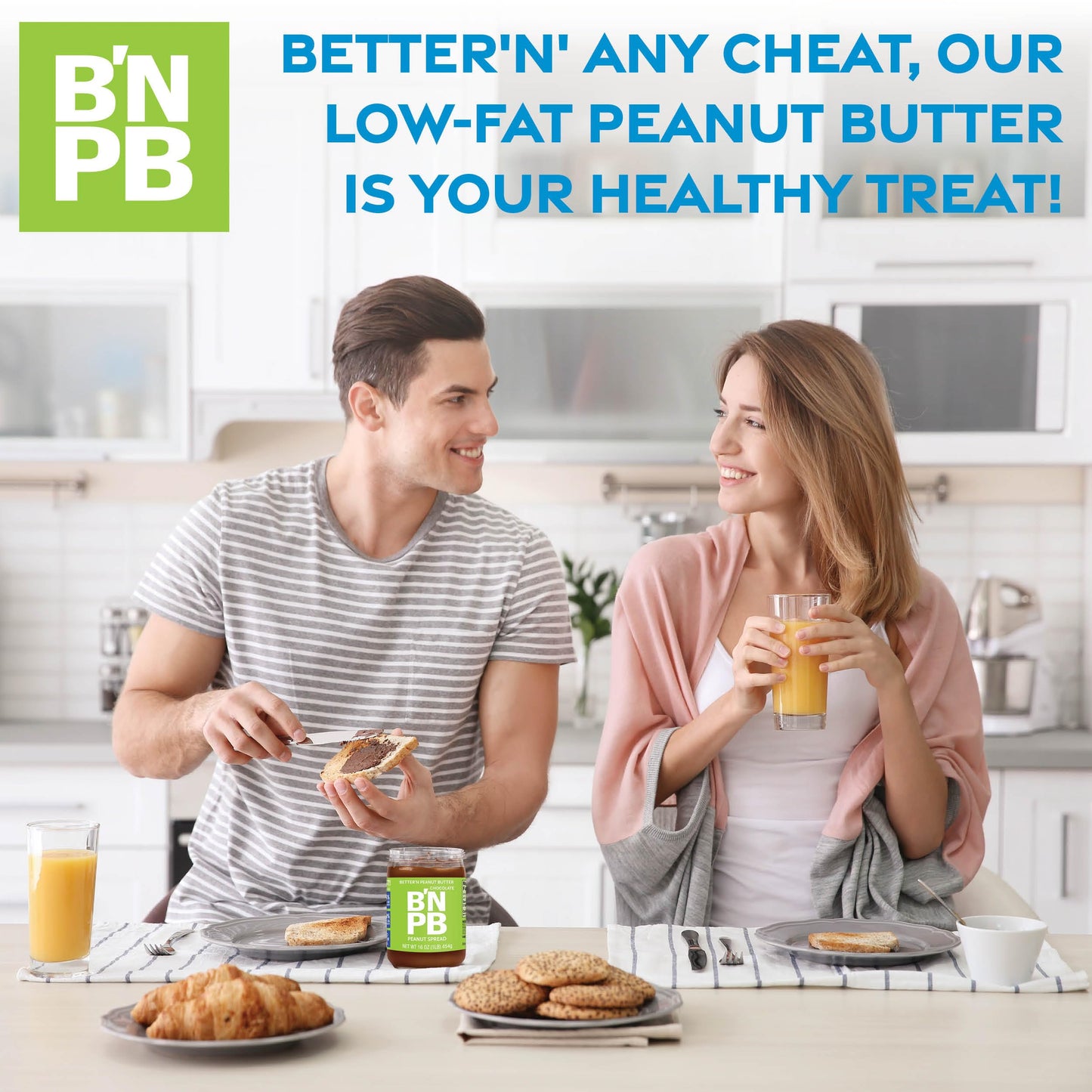 Better’n Peanut Butter Low Fat Chocolate Peanut Butter Spread, Creamy, Gluten Free, Dairy Free, Pack of 3, 16 oz Glass Jars