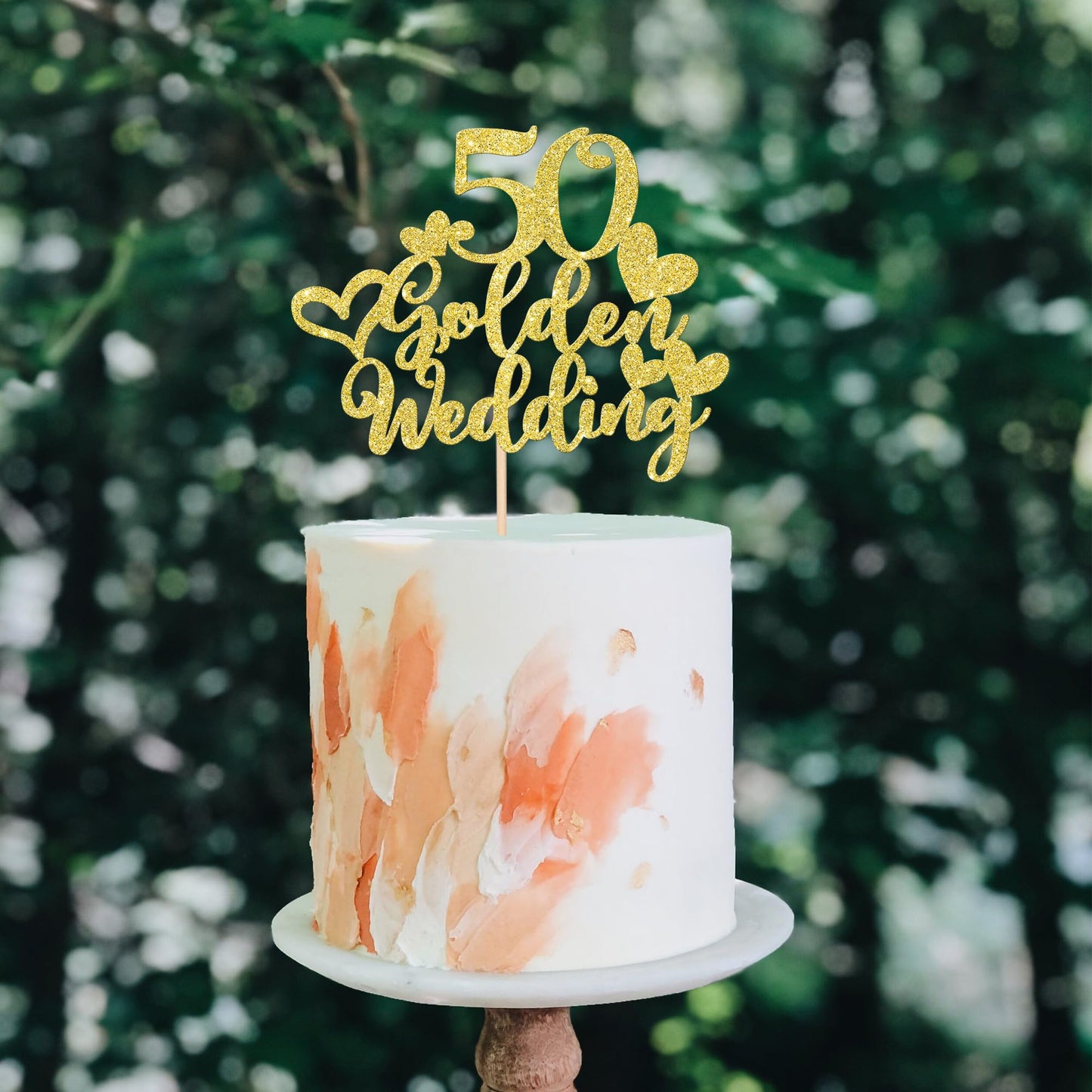 1 Pcs 50Th Wedding Anniversary Cake Topper Gold Glitter Heart 50 Golden Wedding Cake Pick Decoration For Cheers To 50 Years Happ