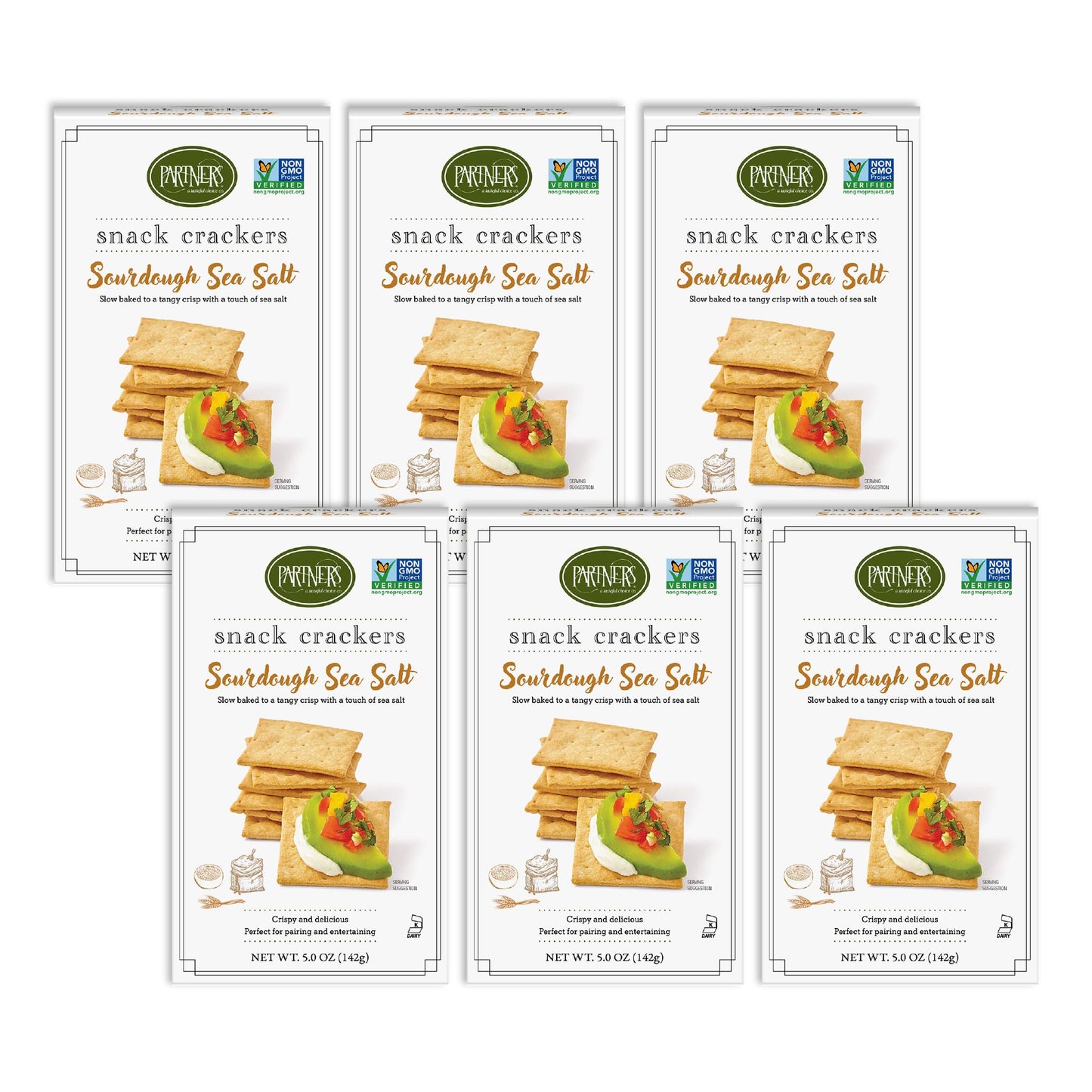 Partners Snack Crackers, Sourdough Sea Salt, 5 Ounce (Pack of 6), Made with Real Ingredients, Non-GMO Project Verified, Kosher