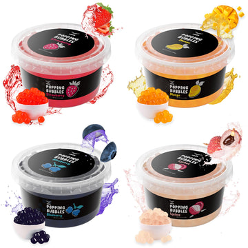 Popping Boba Pearls Kit With Mango Lychee Blueberry Strawberry Boba Flavors (4 X 17Oz) | Boba Tea Sago Pearls Kit | Boba Popping