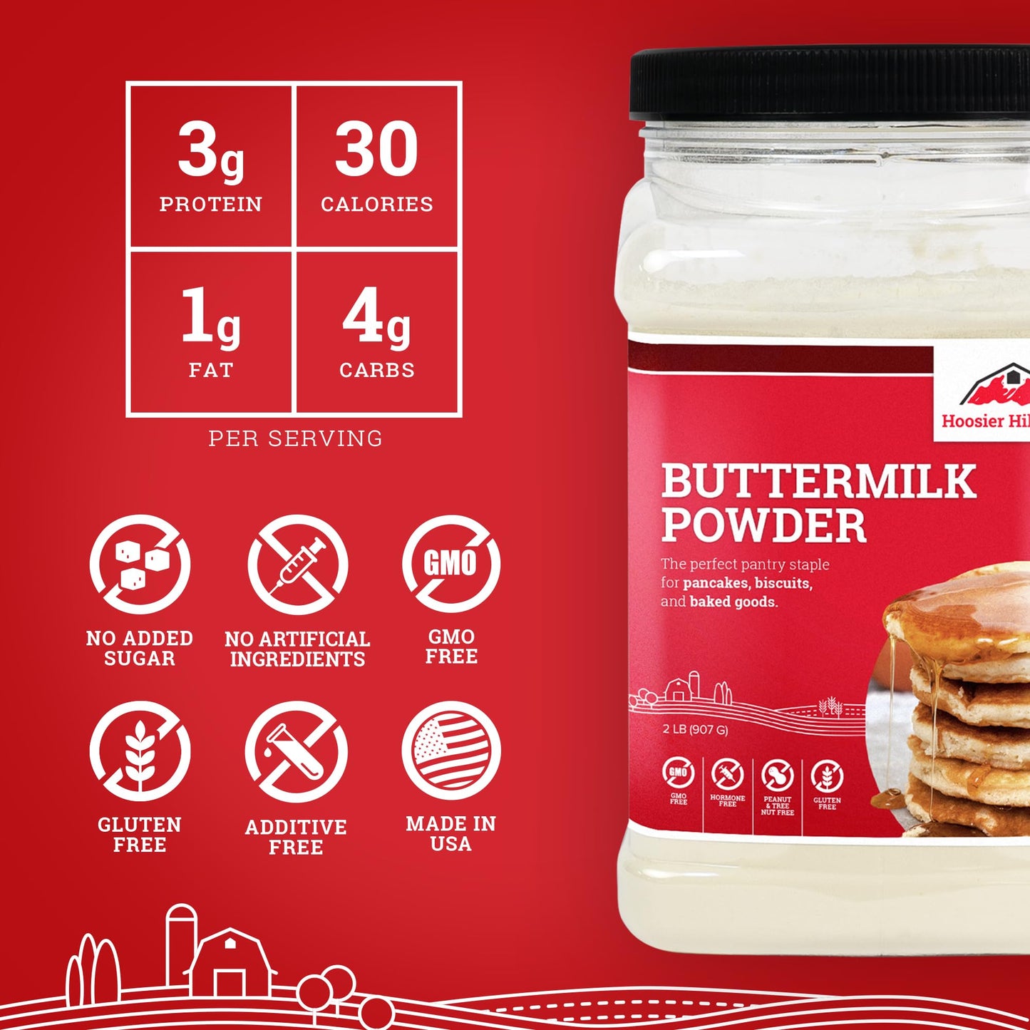 Hoosier Hill Farm Buttermilk Powder, 2LB (Pack of 1)