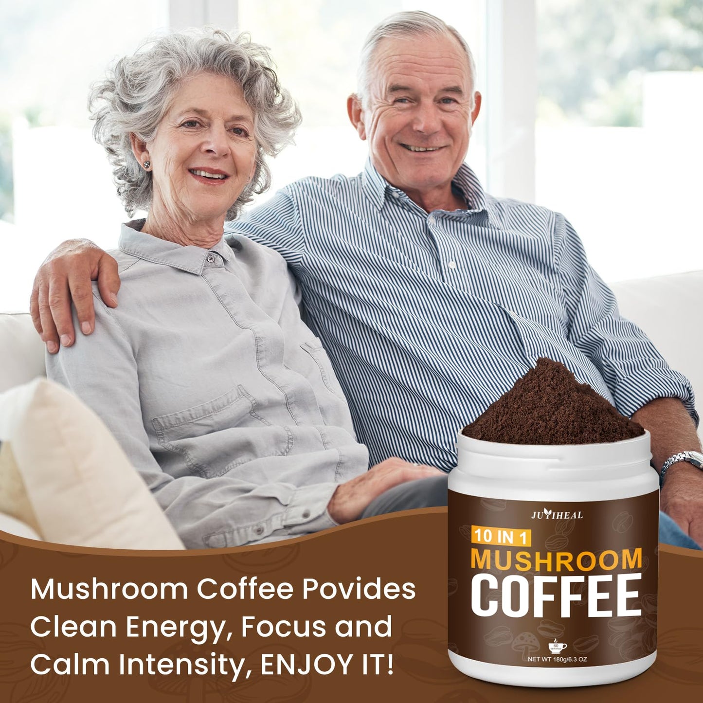 Juyiheal Mushroom Coffee, 10 In1 Mushroom Powder Coffee With Lions Mane, Chaga, Reishi, Cordyceps, Maitake, Shiitake, And Turkey