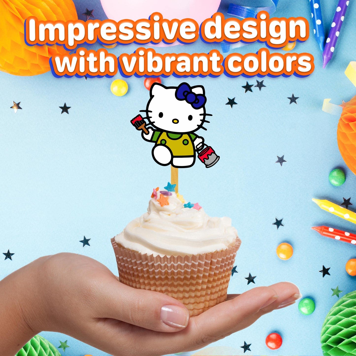 24X Cute Cat Cupcake Toppers - Durable Picks Happy Birthday D Cor, Cupcake Decorations For Kids' Birthdays