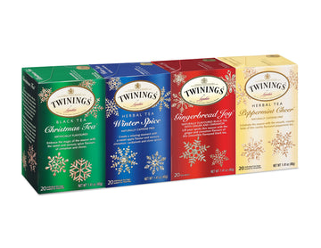 Twinings Holiday Variety Pack Tea Bags, Christmas Tea, Winter Spice, Gingerbread Joy, Peppermint Cheer, 20 Count (Pack of 4), En